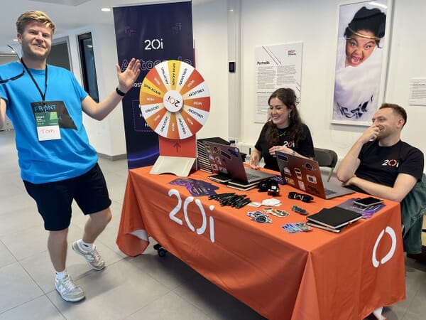 Tom celebrating a win at the 20i sponsor table